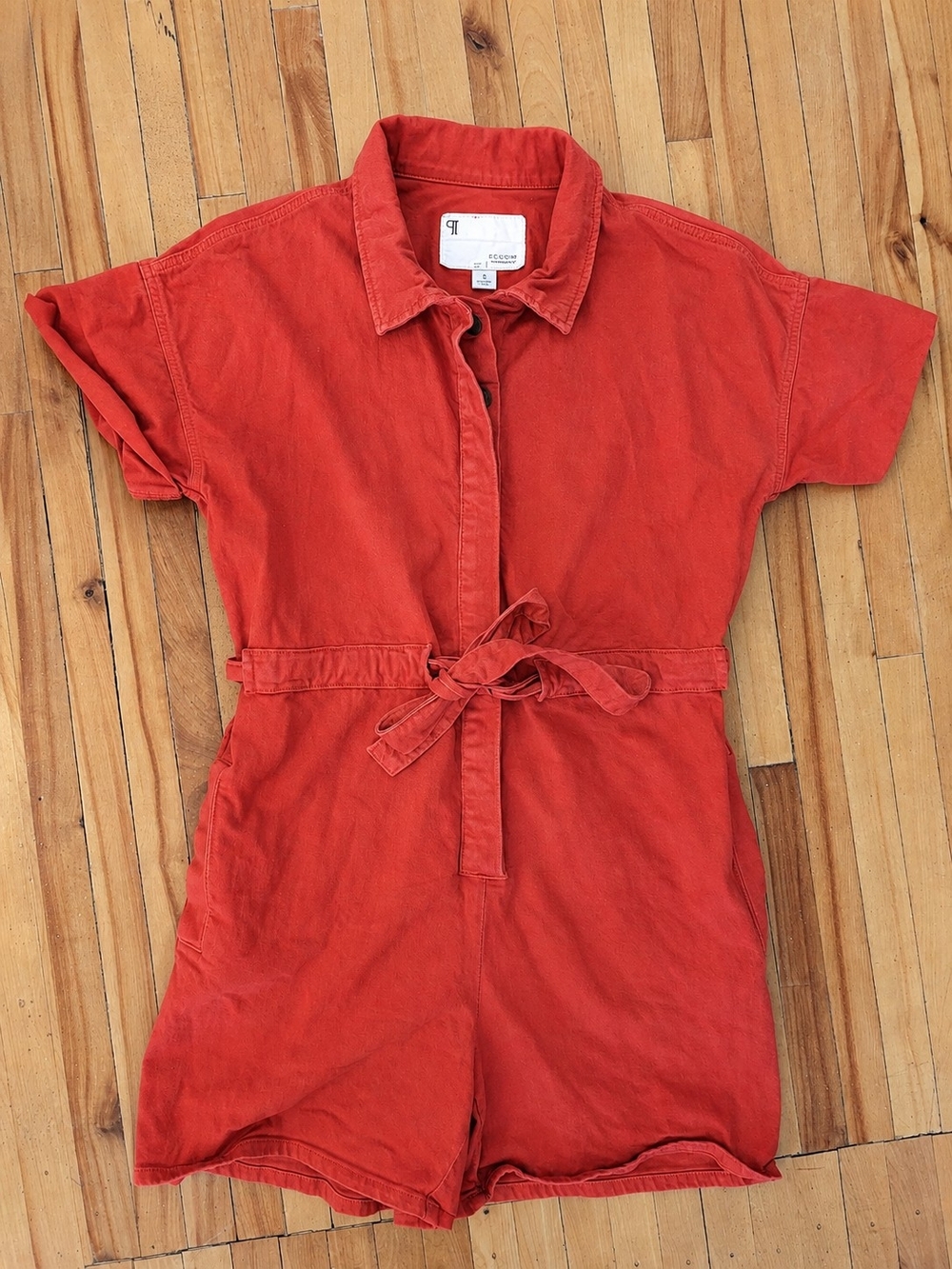 Pilcro Vibrant Red Short-Sleeve Tie-Waist Romper